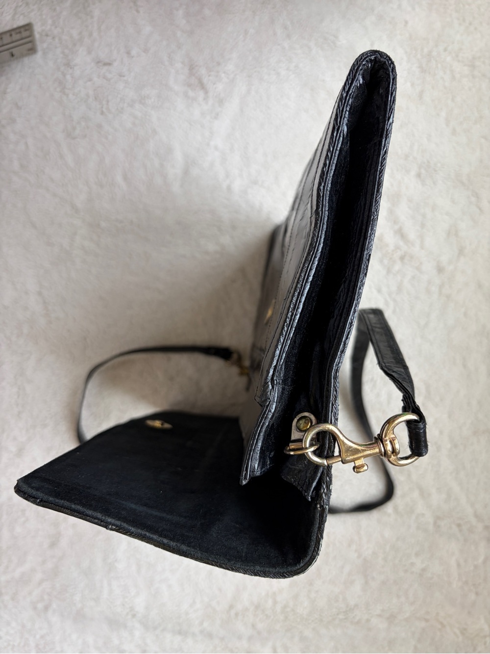 Vintage 70s 80s Black Eel Skin Clutch Purse - Picture 5 of 13